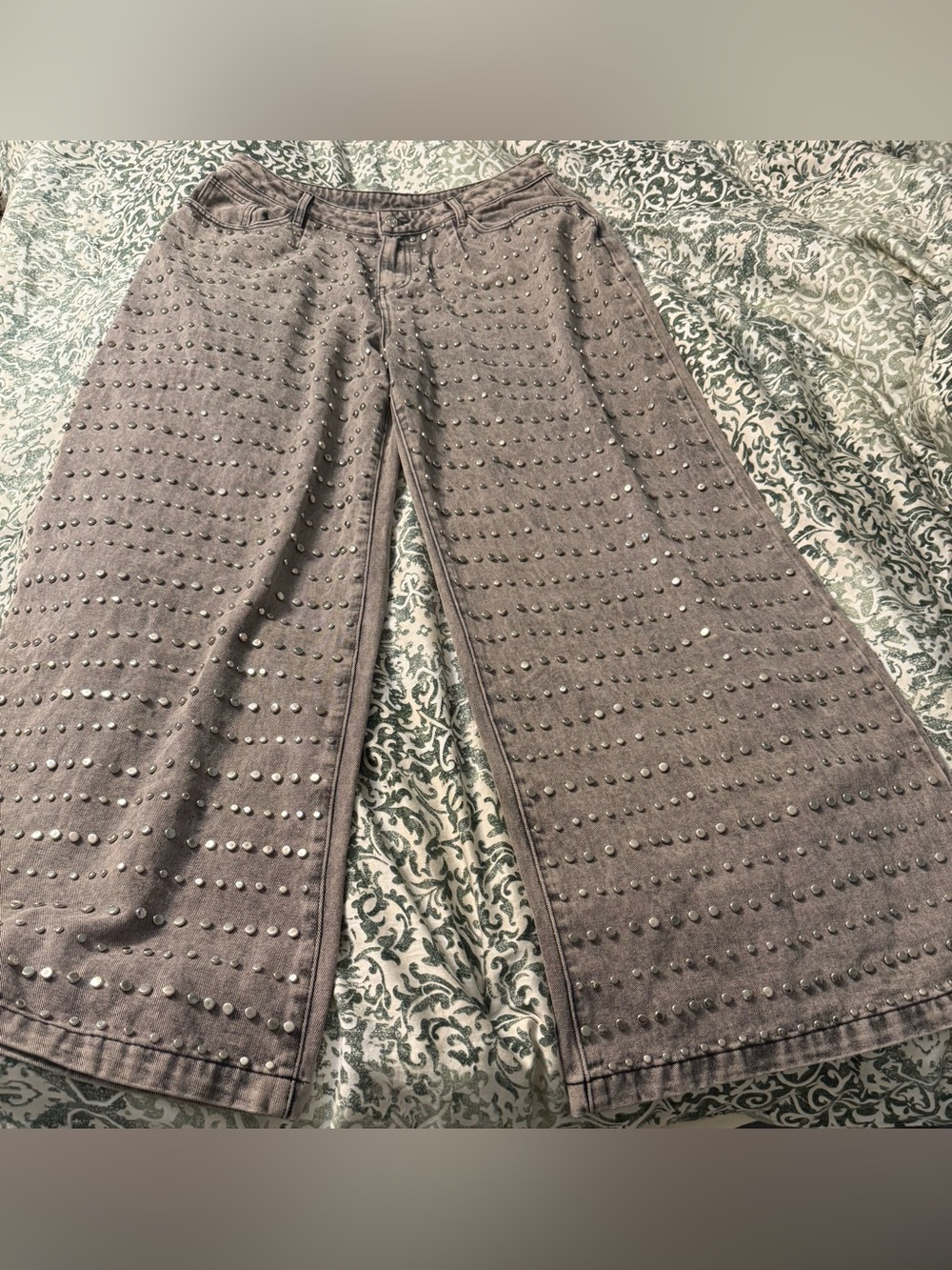Akira grey studded wide leg denim pants XL NWT